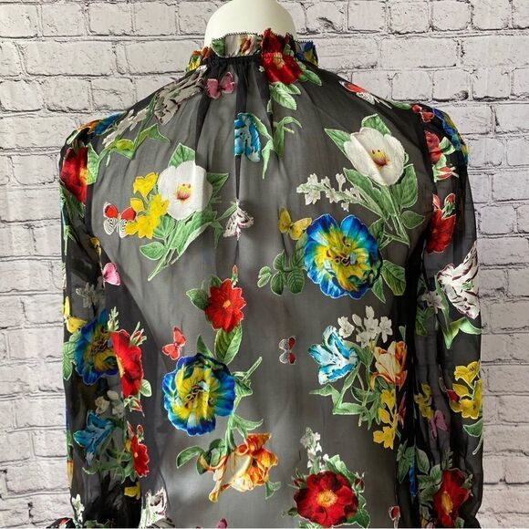 Alice + Olivia Julius Floral black Button-Front Blouse small - Picture 11 of 14